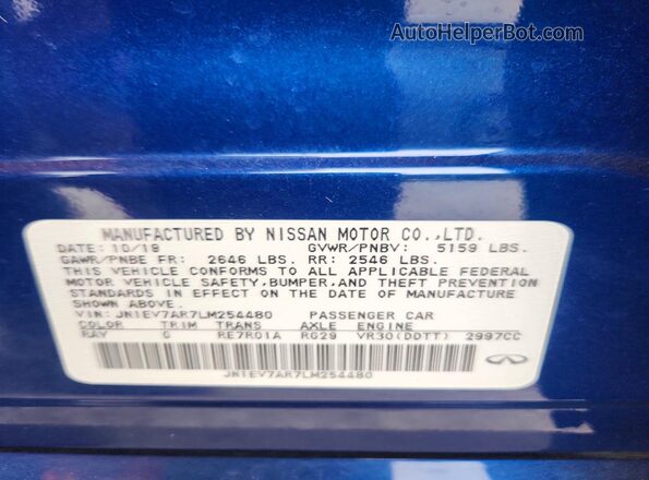 JN1EV7AR7LM254480 2020 INFINITI Q50 Blue 
