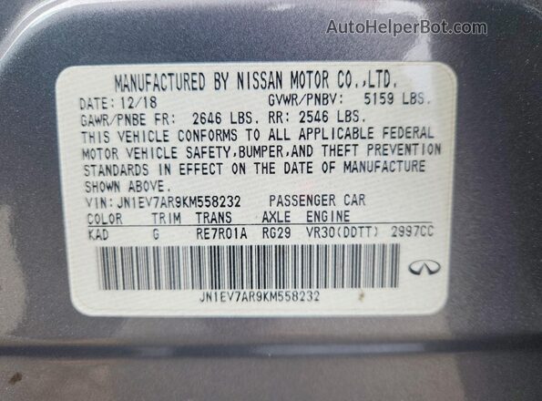 JN1EV7AR9KM558232 2019 INFINITI Q50 Gray 