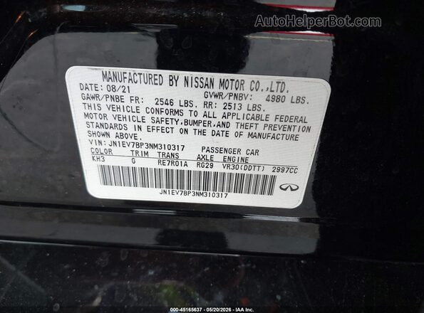 JN1EV7BP3NM310317 2022 INFINITI Q50 Black 