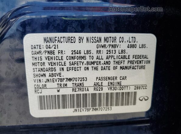 JN1EV7BP7MM707253 2021 INFINITI Q50 Blue 