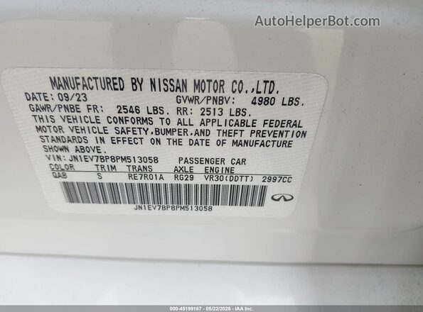 JN1EV7BP8PM513058 2023 INFINITI Q50 White ძრავის განყოფილების ხედი