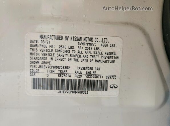 JN1EV7CP6MM706352 2021 INFINITI Q50 White Widok naklejki z numerem VIN