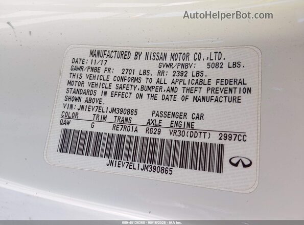 JN1EV7EL1JM390865 2018 INFINITI Q60 White Widok komory silnika