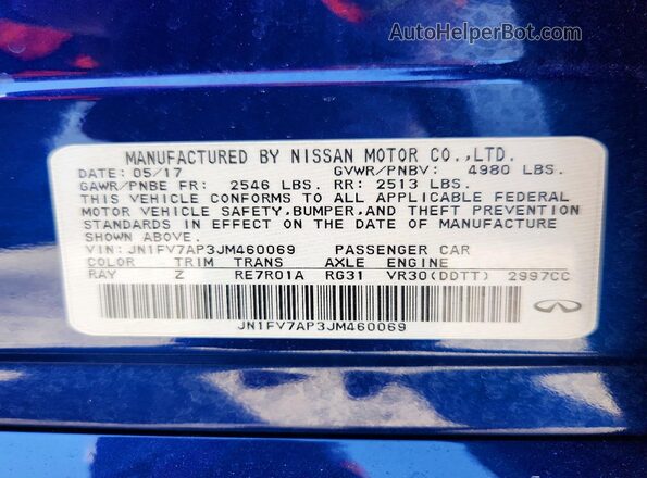 JN1FV7AP3JM460069 2018 INFINITI Q50 Blue 