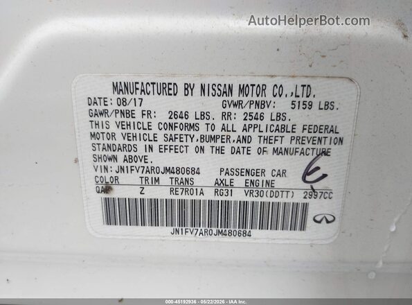 JN1FV7AR0JM480684 2018 INFINITI Q50 White Շարժիչի բաժամունքի տեսք