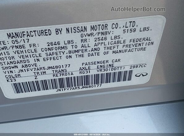 JN1FV7AR5JM480177 2018 INFINITI Q50 Silver Widok komory silnika