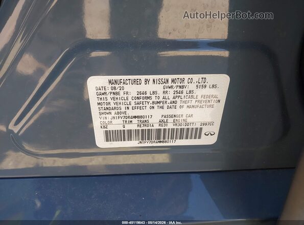 JN1FV7DR4MM880117 2021 INFINITI Q50 Blue ძრავის განყოფილების ხედი