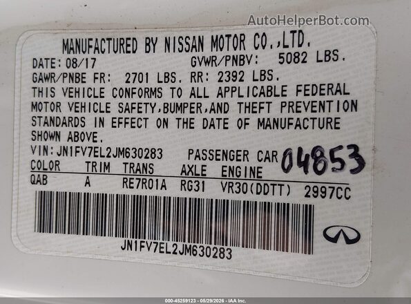 JN1FV7EL2JM630283 2018 INFINITI Q60 White Вид підкапотного простору