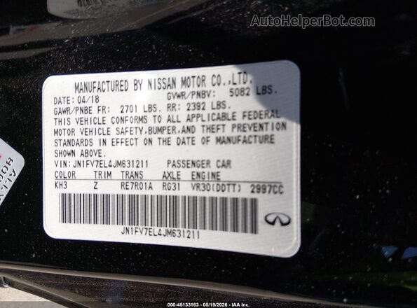 JN1FV7EL4JM631211 2018 INFINITI Q60 Black Vista del compartimento del motor