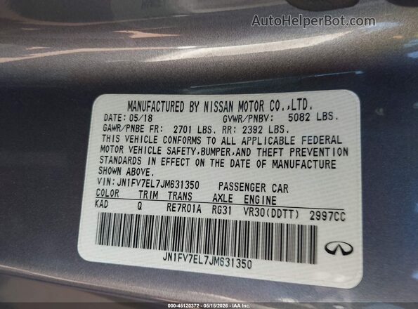 JN1FV7EL7JM631350 2018 INFINITI Q60 Black Engine compartment view
