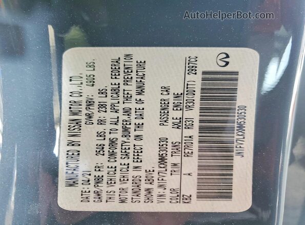 JN1FV7LKXMM530530 2021 INFINITI Q60 Gray Widok naklejki z numerem VIN