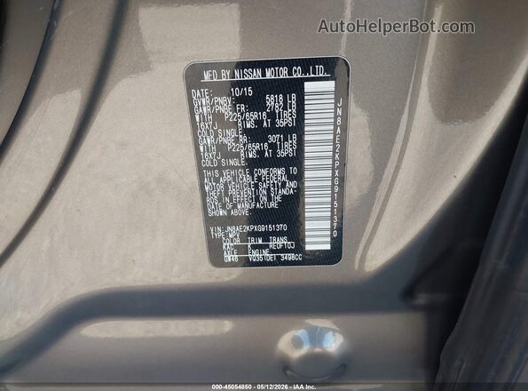 JN8AE2KPXG9151370 2016 NISSAN QUEST Желто-коричневый Вид подкапотного пространства