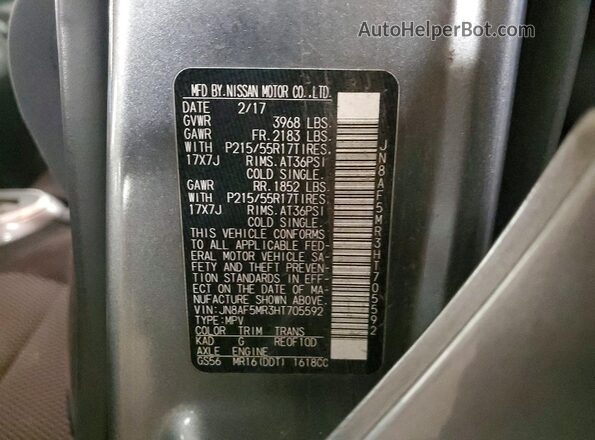JN8AF5MR3HT705592 2017 NISSAN JUKE Gray 