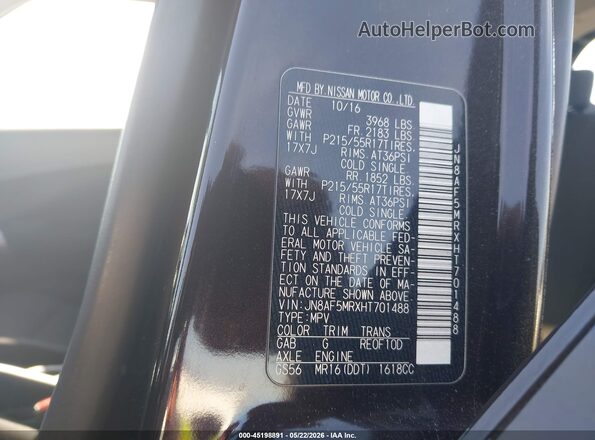 JN8AF5MRXHT701488 2017 NISSAN JUKE Black Engine compartment view
