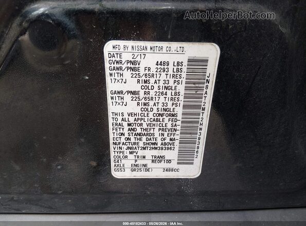 JN8AT2MT2HW393962 2017 NISSAN ROGUE Черный Вид подкапотного пространства