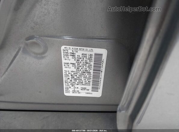 JN8AT2MT2JW485305 2018 NISSAN ROGUE Gray Engine compartment view