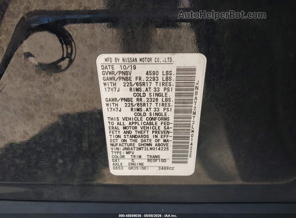 JN8AT2MT2LW014225 2020 NISSAN ROGUE Black Շարժիչի բաժամունքի տեսք