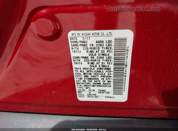 JN8AT2MT3HW406539 2017 NISSAN ROGUE Red 