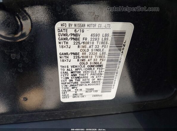 JN8AT2MT3LW000382 2020 NISSAN ROGUE Black 