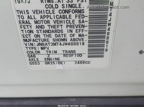 JN8AT2MT4JW488819 2018 NISSAN ROGUE White Շարժիչի բաժամունքի տեսք