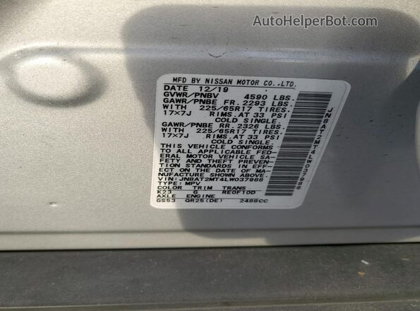 JN8AT2MT4LW037988 2020 NISSAN ROGUE Silver 