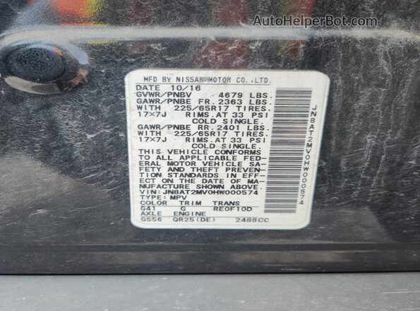 JN8AT2MV0HW000574 2017 NISSAN ROGUE Black 