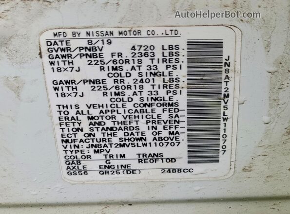 JN8AT2MV5LW110707 2020 NISSAN ROGUE Two Tone VIN կոդի պիտակի տեսք