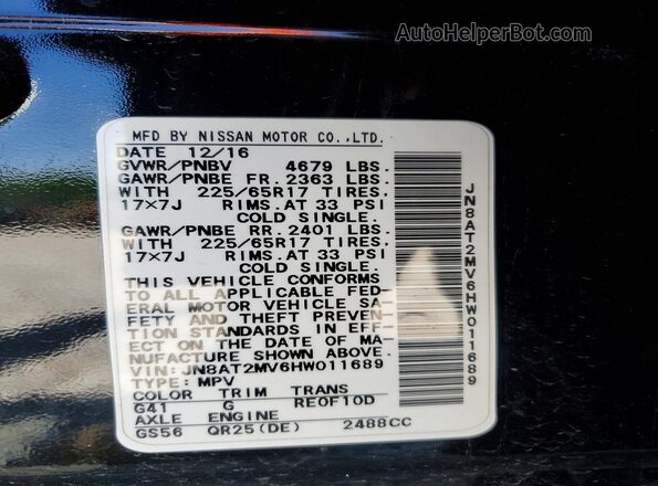 JN8AT2MV6HW011689 2017 NISSAN ROGUE Black 