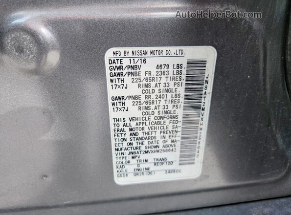 JN8AT2MVXHW256642 2017 NISSAN ROGUE Charcoal VIN sticker view