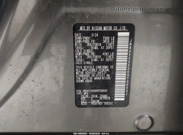 JN8AY2AD0R9708692 2024 NISSAN ARMADA Gray Engine compartment view