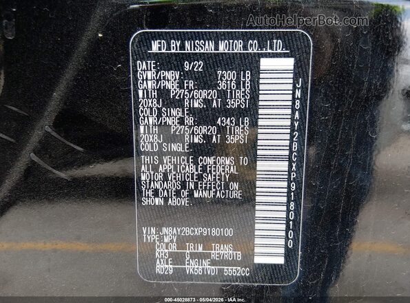JN8AY2BCXP9180100 2023 NISSAN ARMADA Black Engine compartment view