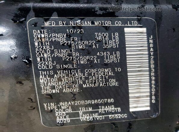JN8AY2DB3R9850786 2024 NISSAN ARMADA Black Вид наклейки з VIN-кодом