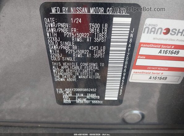 JN8AY2DB6R9852452 2024 NISSAN ARMADA Gray Widok komory silnika