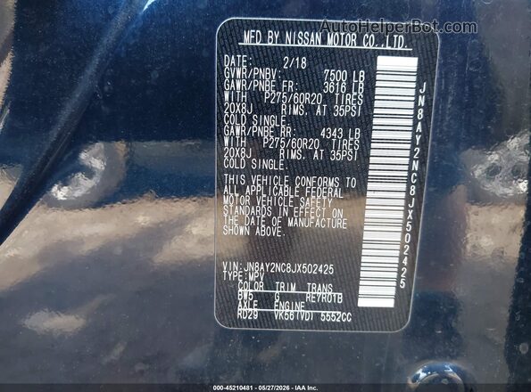 JN8AY2NC8JX502425 2018 NISSAN ARMADA Black Widok komory silnika