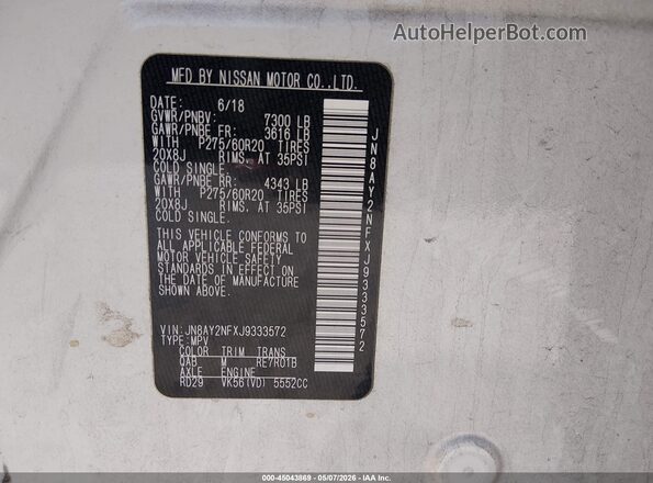 JN8AY2NFXJ9333572 2018 NISSAN ARMADA White 