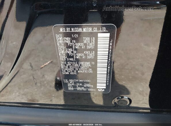 JN8AZ2AF2M9720043 2021 INFINITI QX80 Black Вид підкапотного простору