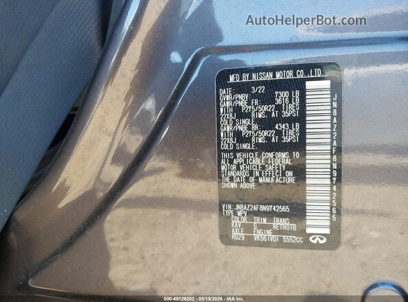JN8AZ2AF8N9742565 2022 INFINITI QX80 Серый Вид подкапотного пространства