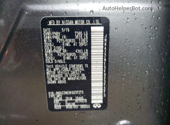 JN8AZ2NE5K9237273 2019 INFINITI QX80 Gray 