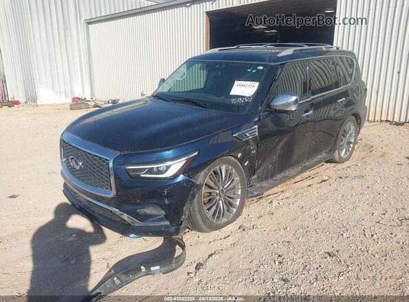 JN8AZ2NF2J9660979 2018 INFINITI QX80 Blue წინა მარცხენა ხედი სამი მეოთხედიდან