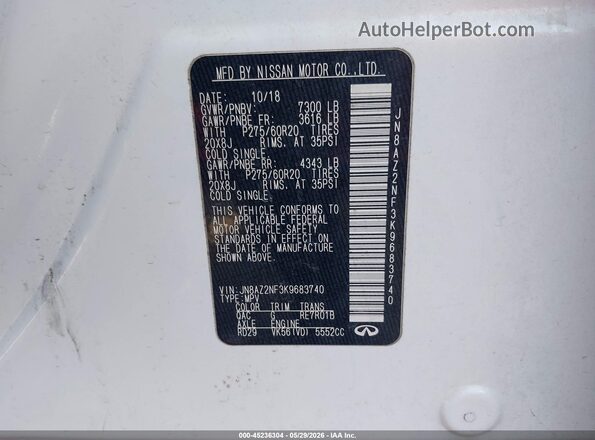 JN8AZ2NF3K9683740 2019 INFINITI QX80 White Vista del compartimento del motor