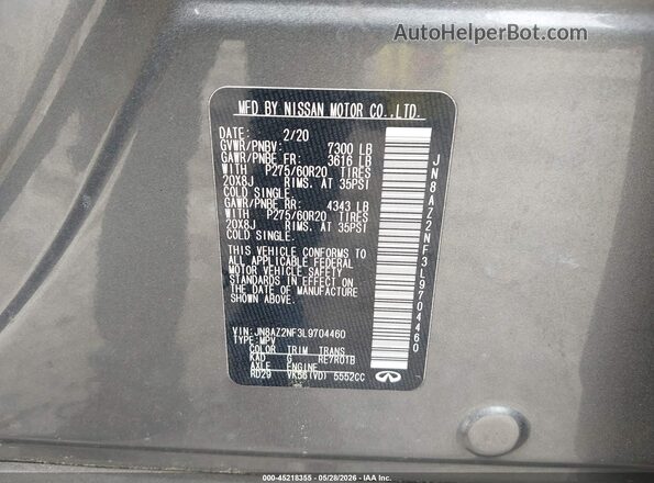 JN8AZ2NF3L9704460 2020 INFINITI QX80 Gray Engine compartment view