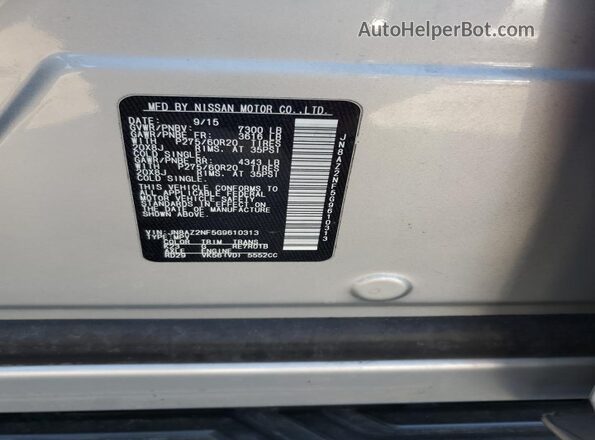 JN8AZ2NF5G9610313 2016 INFINITI QX80 Серебряный Вид наклейки с VIN-кодом