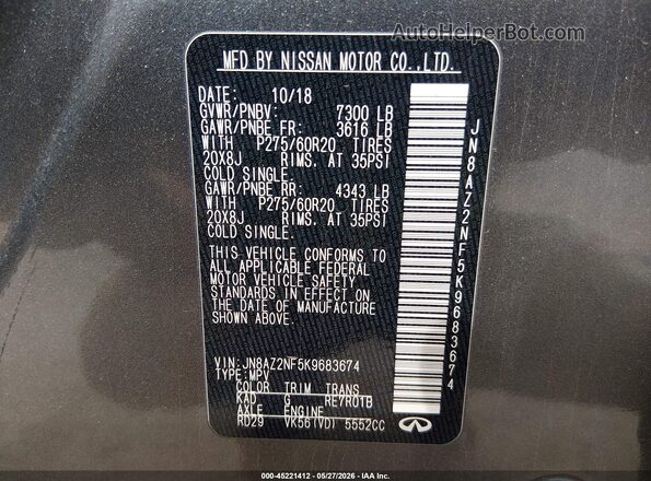 JN8AZ2NF5K9683674 2019 INFINITI QX80 Серый Вид подкапотного пространства