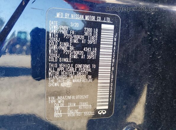 JN8AZ2NF8L9705247 2020 INFINITI QX80 Black Widok wnętrza 360 stopni