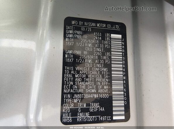 JN8BT3BA4PW416300 2023 NISSAN ROGUE Silver Widok komory silnika