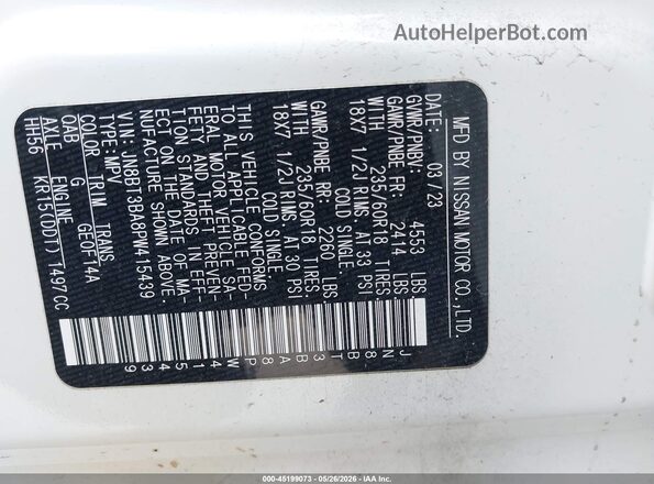 JN8BT3BA8PW415439 2023 NISSAN ROGUE Белый 