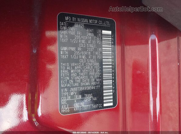 JN8BT3BA9SW344177 2025 NISSAN ROGUE Red 