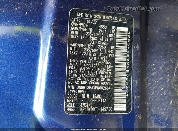 JN8BT3BAXPW002664 2023 NISSAN ROGUE Синий Вид подкапотного пространства