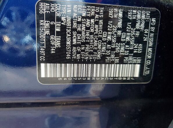 JN8BT3CA3RW357046 2024 NISSAN ROGUE Blue 