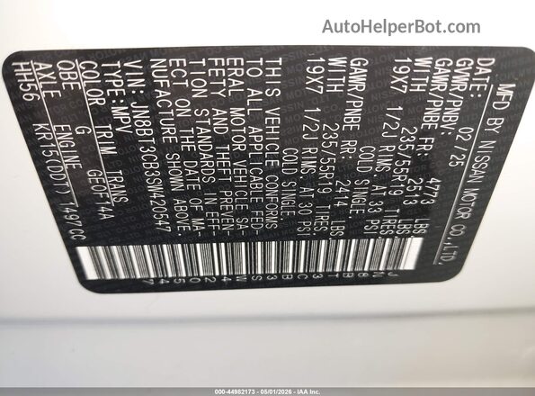 JN8BT3CB3SW420547 2025 NISSAN ROGUE White Vista del compartimento del motor